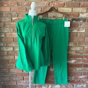 Pappagallo Vibrant Kelly Green Track Pants & Top Set
